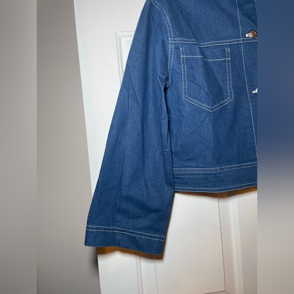 Michel Fashion Woman’s Denim Jacket Size Medium NWT White Contrast Light Cropped - Picture 4 of 9